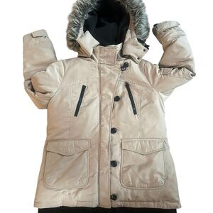 Bernardo Heavy Winter Coat Parka Faux Fur Hood Womens XL